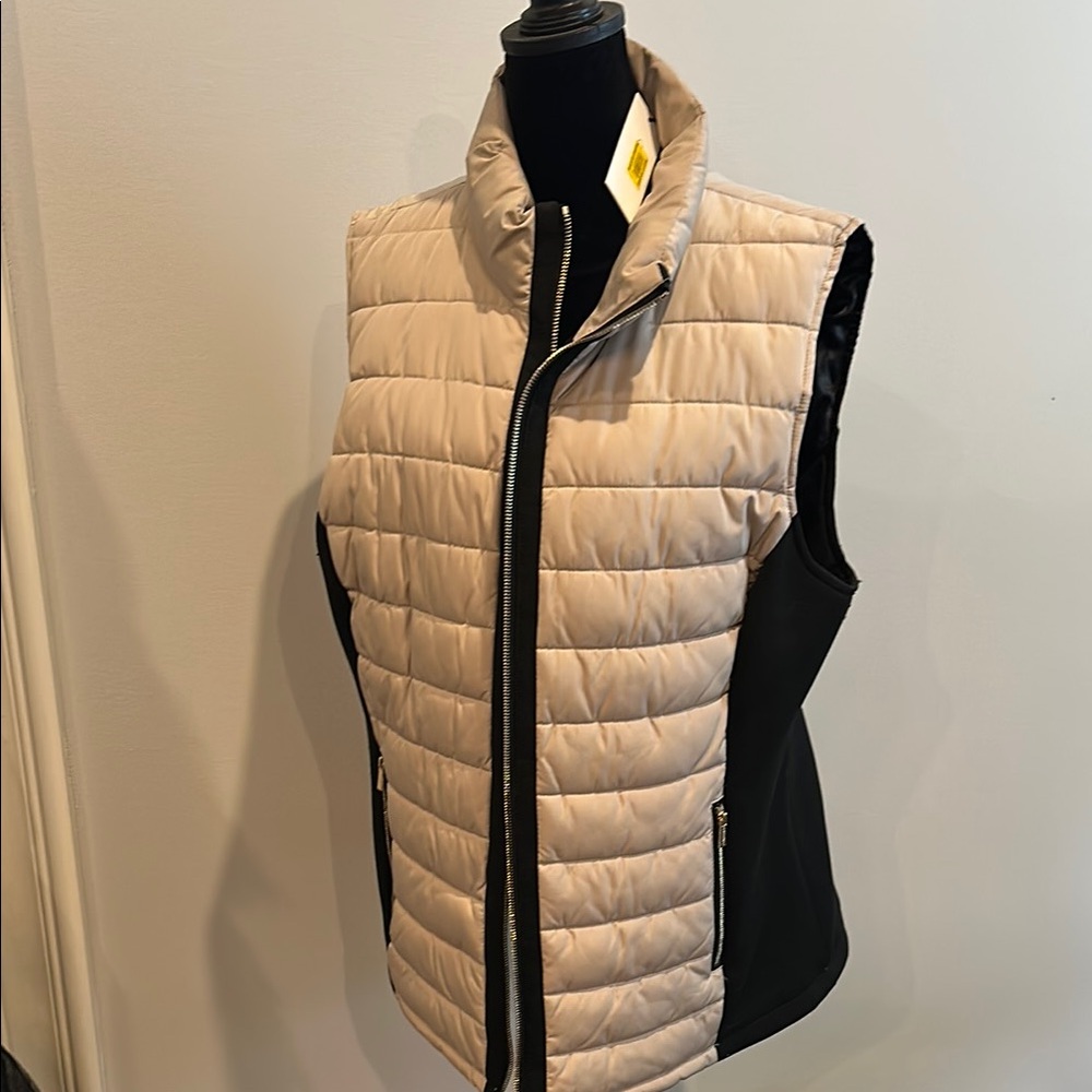 Women's Beige and Black Puffer Vest